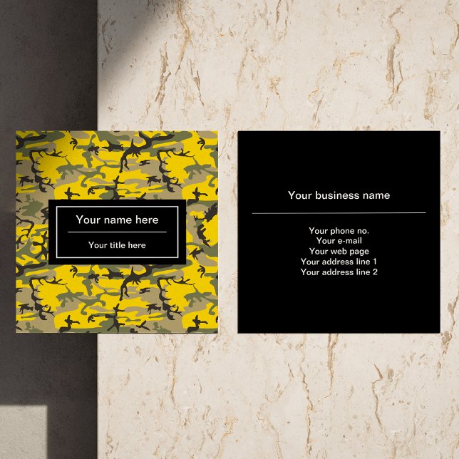 Gelbe und grüne Camouflage, Militär, Armee Quadratische Visitenkarte (Von Creator hochgeladen)
