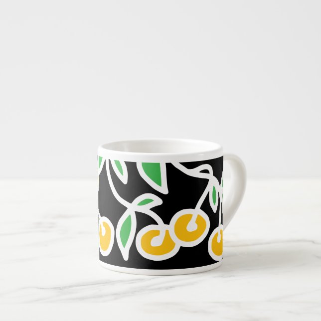 Gelbe und grüne Doodle Espressotasse (Vorderseite Rechts)