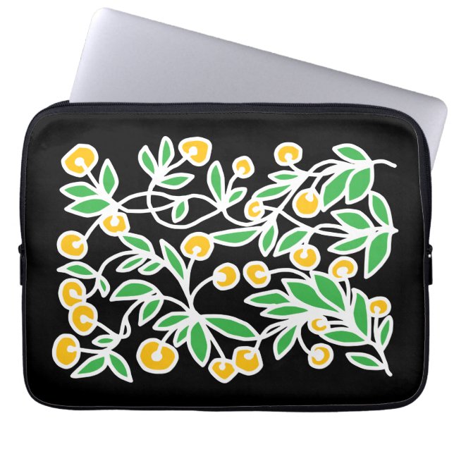Gelbe und grüne Doodle Laptopschutzhülle (Vorderseite)