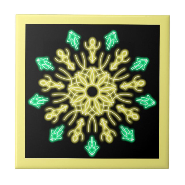 Gelbe und grüne neonale Blume Fliese (Vorderseite)