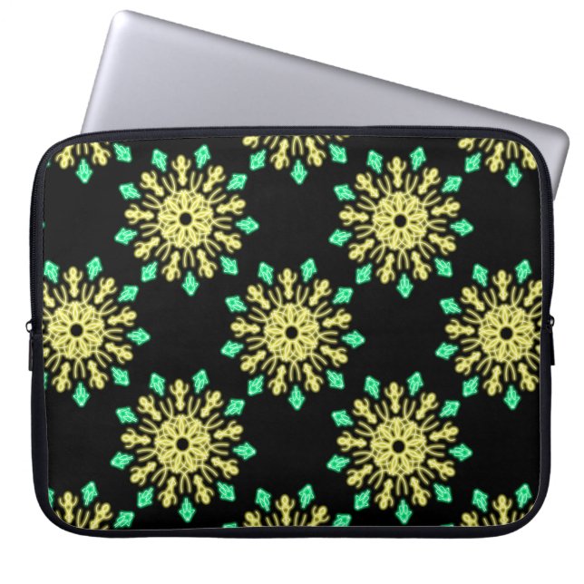Gelbe und grüne neonale Blume Laptopschutzhülle (Vorderseite)