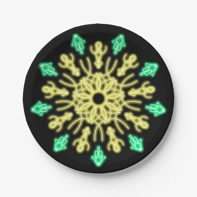 Gelbe und grüne neonale Blume Pappteller (Vorderseite)