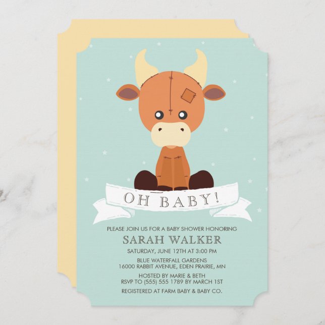 Gelbe und grüne neutrale Babydusche Einladung (Vorne/Hinten)