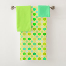 Gelbe und grüne Polka-Punkte Badhandtuch Set