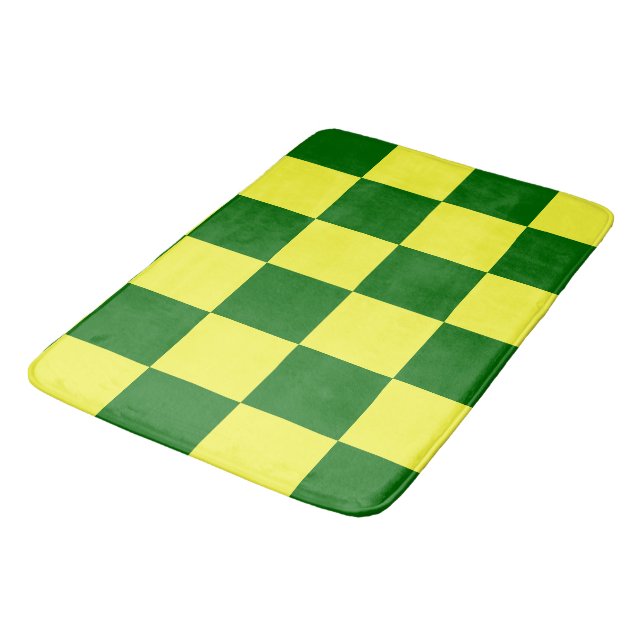 Gelbe und grüne Quadrate Badematte (Schrägansicht)
