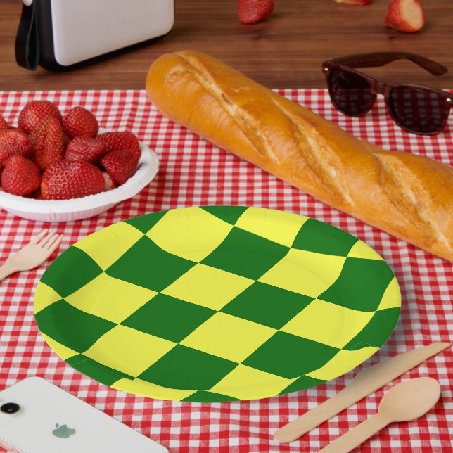 Gelbe und grüne Quadrate Pappteller (Picknick)