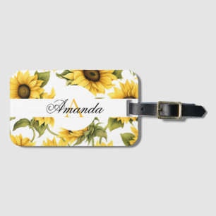 Gelbe und grüne Sonnenblume, monogramiert Gepäckanhänger