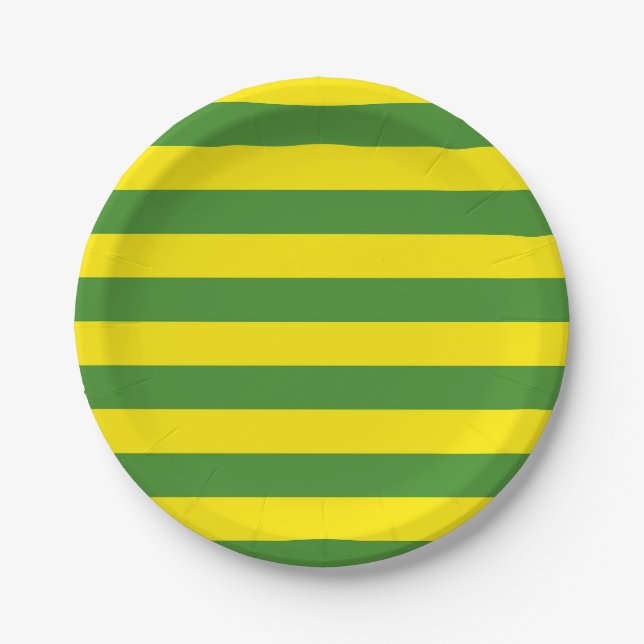 Gelbe und grüne Streifen Pappteller (Vorderseite)