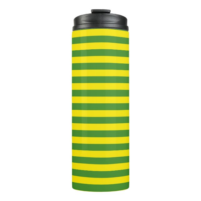 Gelbe und grüne Streifen Thermosbecher (Vorderseite)