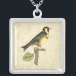 Gelbe und grüne Vögel auf einem kleinen Zweig Versilberte Kette<br><div class="desc">Dieser graviert inspirierte Druck zeigt scharfe,  lebendige Bilder mit hoher Farbgenauigkeit. Der neutrale Hintergrund hebt die Farben des Vogels hervor. Passen Sie Ihr liebstes Zazzle-Produkt mit diesem schönen Bild an.</div>