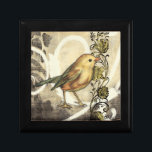 Gelbe und grüne Vögel im Vintagen Hintergrund Geschenkbox<br><div class="desc">Dieser Mix aus Malerei und Skizze zeigt ein nahes Aufsetzen eines gelben und grünen Vogels auf einem schlichten schwarz-beigen Hintergrund. Die weißen Linien im Hintergrund fügen einen Vintagen Ton hinzu. Dieses Bild passt perfekt zu jedem beliebigen Zazzle-Produkt.</div>