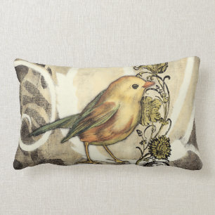 Gelbe und grüne Vögel im Vintagen Hintergrund Lendenkissen