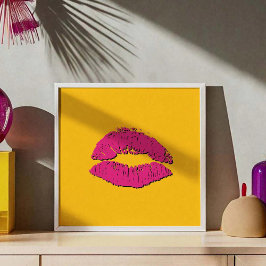 Gelbe und heißrosa küssende Lippen Poster