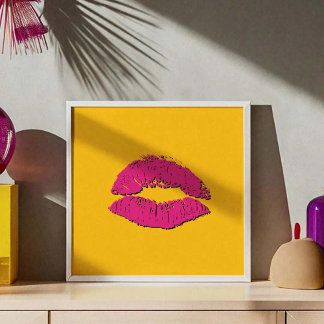 Gelbe und heißrosa küssende Lippen Poster