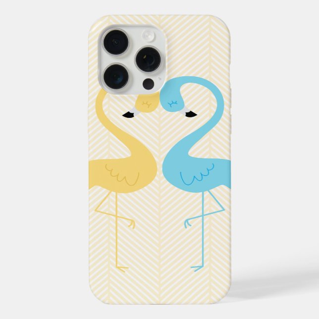 Gelbe und hellblaue Flamingos iPhone Hülle (Rückseite)