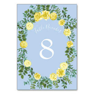 Gelbe und hellblaue Rose Vintage Frühjahrssonne Tischnummer