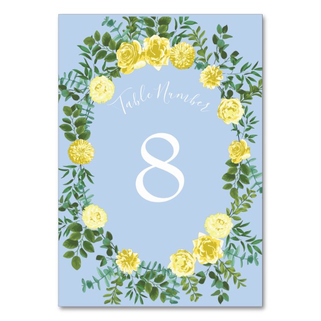Gelbe und hellblaue Rose Vintage Frühjahrssonne Tischnummer (Rückseite)