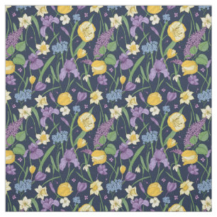 Gelbe und Lila Blumenstoffe Stoff