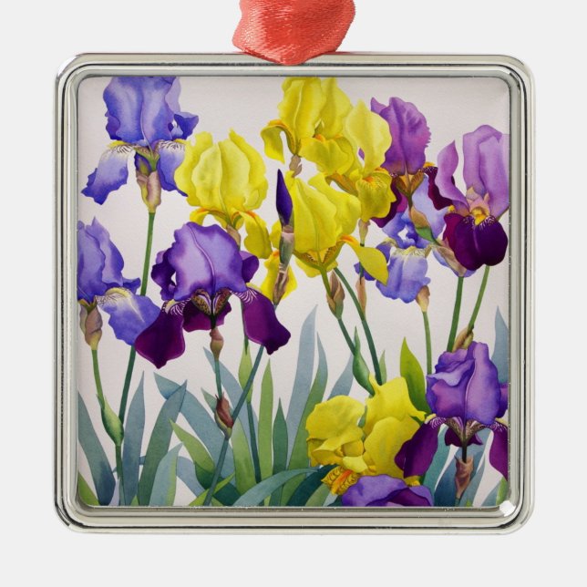 Gelbe und lila Iris Silbernes Ornament (Vorne)