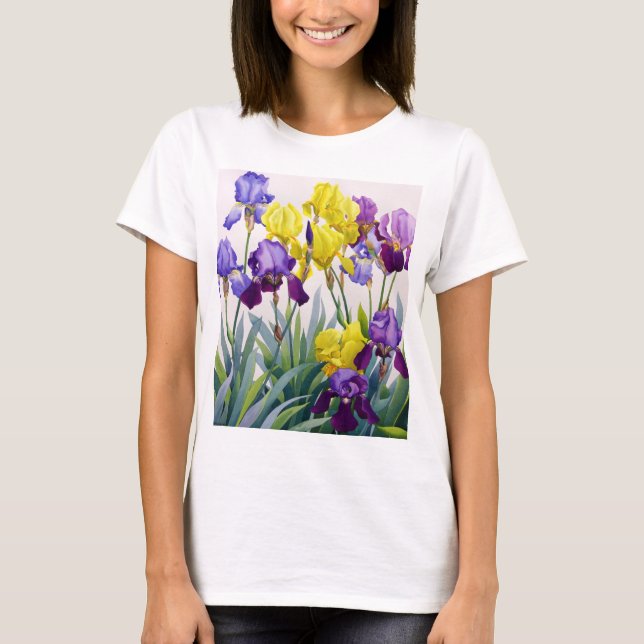 Gelbe und lila Iris T-Shirt (Vorderseite)