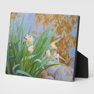Gelbe und Lila Irische mit goldenem Licht Fotoplatte