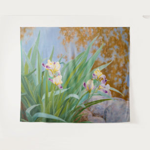 Gelbe und Lila Irische mit goldenem Licht Wandteppich