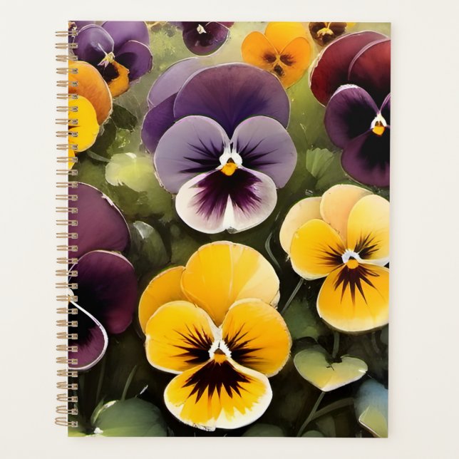 Gelbe und lila Stiefmütterchen Aquarellmalerei Planer (Vorderseite)