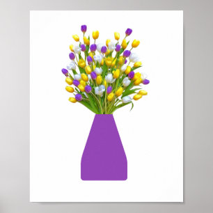 Gelbe und Lila Tulipen in einer lila Vase Poster