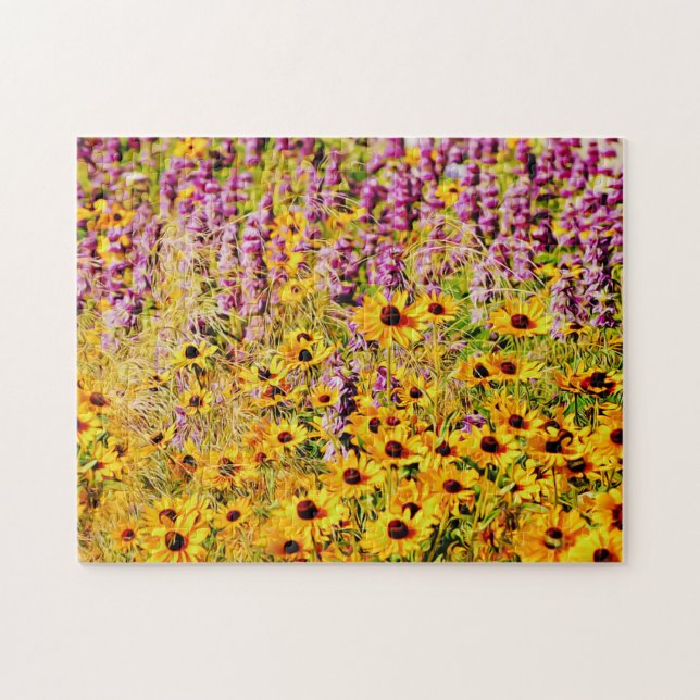 Gelbe und Lila Wildblumen Puzzle (Horizontal)