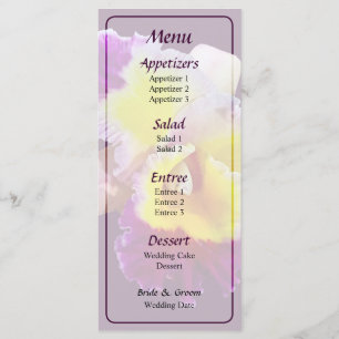 Gelbe und Magenta Cattleya-Orchideen-Hochzeitsmenü Menükarte