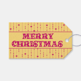 Gelbe und Magenta helle Sterne Frohe Weihnachten Geschenkanhänger