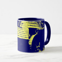 Gelbe und Navy-Blue-Mabry-Mühle Tasse