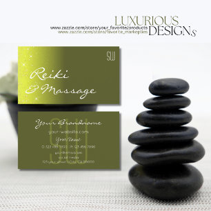 Gelbe und olibergrüne Glitzer mit Initialen Visitenkarte