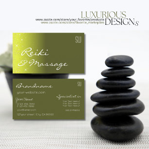 Gelbe und olibergrüne Glitzer mit Monogramm Visitenkarte