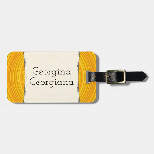 Gelbe und orange gekrümmte Linien + Gepäckanhänger (Vorderseite horizontal)