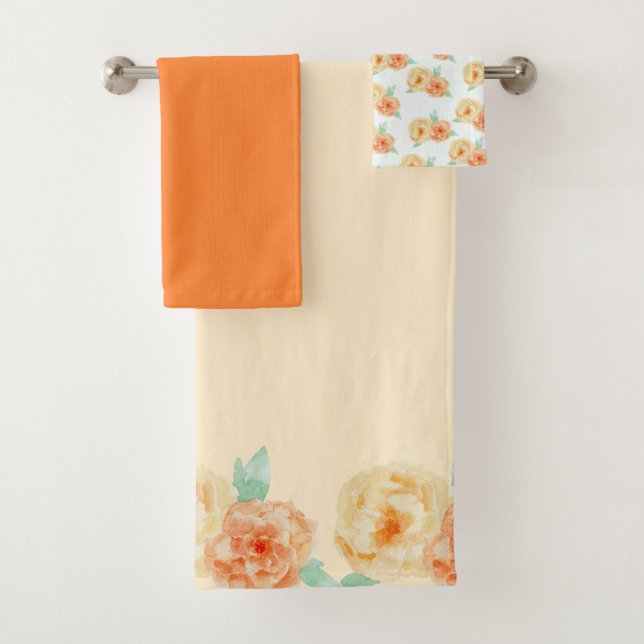 Gelbe und orange Rose Badhandtuch Set (Insitu)