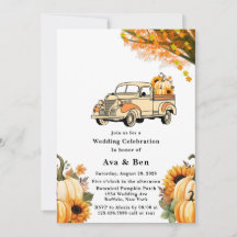 Gelbe und orange Vintage LKW-Hochzeit im Herbst