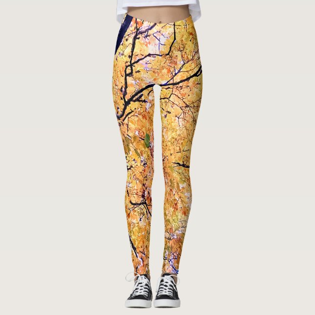 Gelbe und orangefarbene Blätter Leggings (Vorderseite)