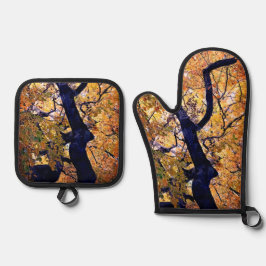 Gelbe und orangefarbene Blätter Ofenhandschuh & Topflappen-Set
