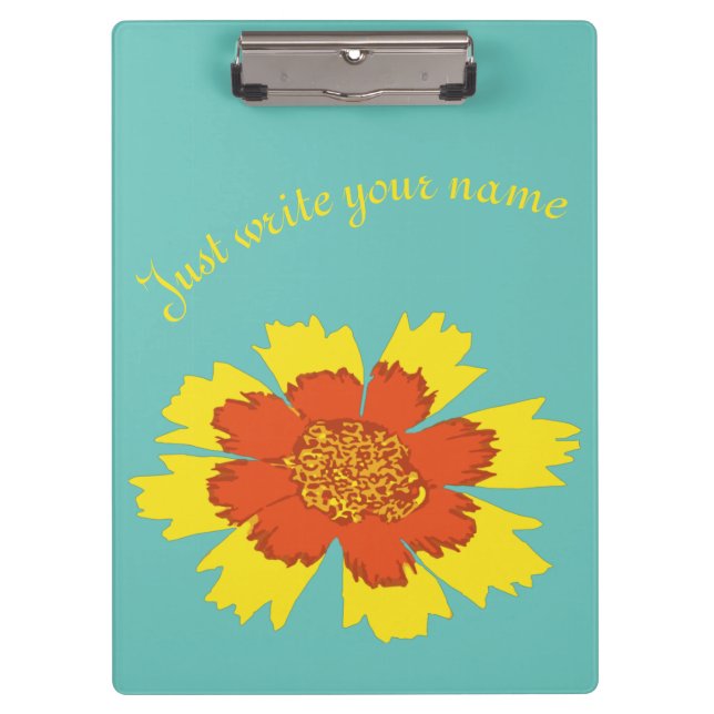Gelbe und orangefarbene girly Coreopsis-Blüte Klemmbrett (Vorderseite)