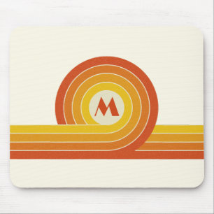 Gelbe und orangefarbene Retro-Kreise und -Linien  Mousepad