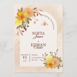 Gelbe und Pfirsichfarbene Florale Hochzeitseinladu Einladung