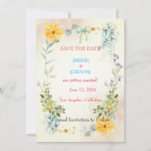 Gelbe und rosa Blumen - Save-the-Date-Karte