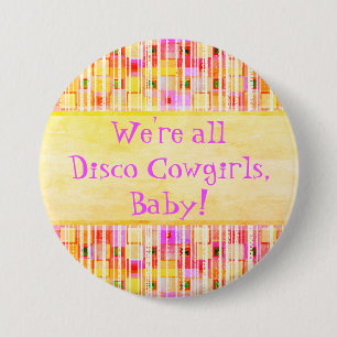 Gelbe und rosa Disco Cowgirl Fringe Button