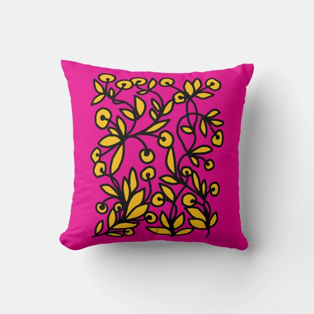 Gelbe und rosa Doodle Kissen (Vorderseite)