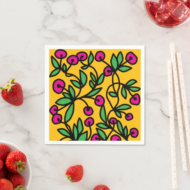 Gelbe und rosa Doodle Serviette (Beispiel)