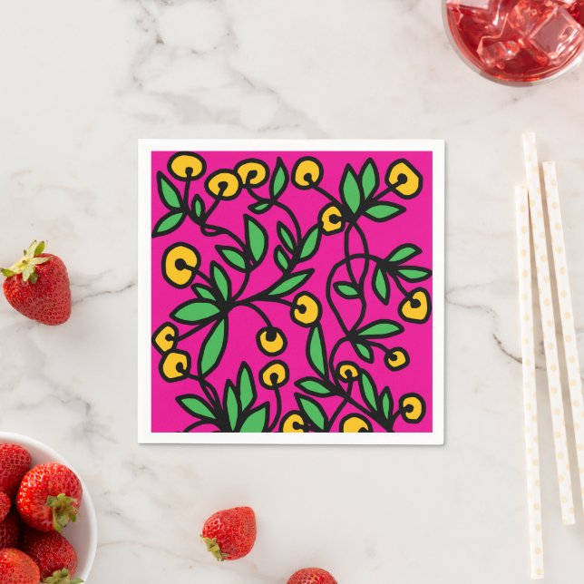Gelbe und rosa Doodle Serviette (Beispiel)