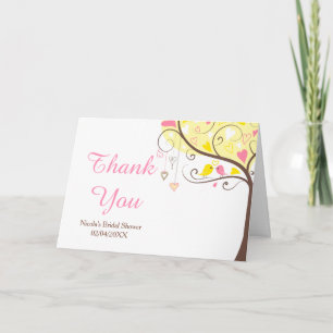 Gelbe und rosa florale Vogel-Braut-Thank-You-Karte Dankeskarte