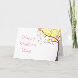 Gelbe und rosa florale Vögel zum Muttertag Karte