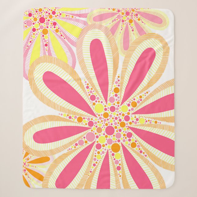 Gelbe und rosa Frühlingsblumen Sherpadecke (Vorderseite)
